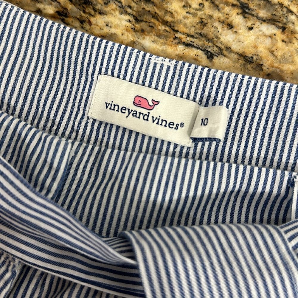 Vineyard Vines Cotton White And Blue Striped Wide Leg Ankle Pants Size 10 - Picture 5 of 10